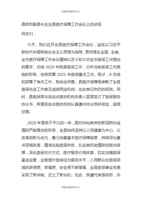 县政府副县长在全县医疗保障工作会议上的讲话