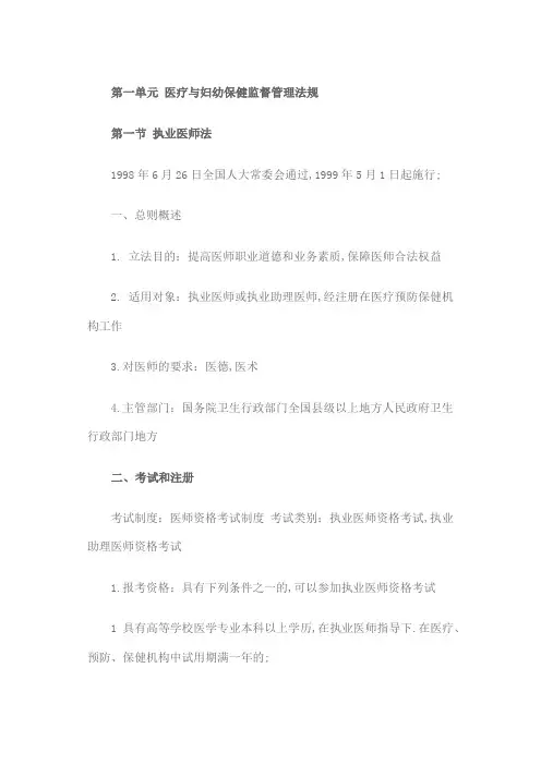 临床执业医师考试卫生法规复习讲义