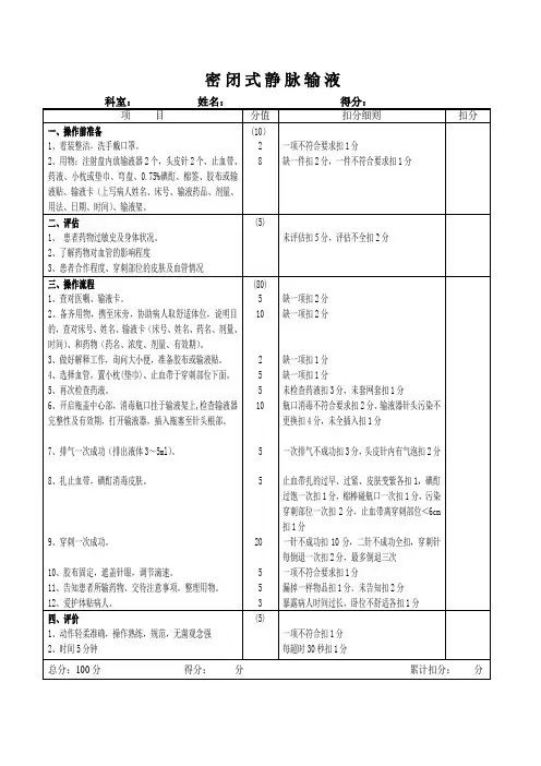 静脉输液操作标准