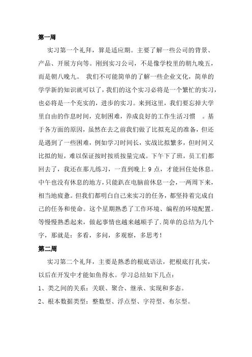 java实习周记25篇