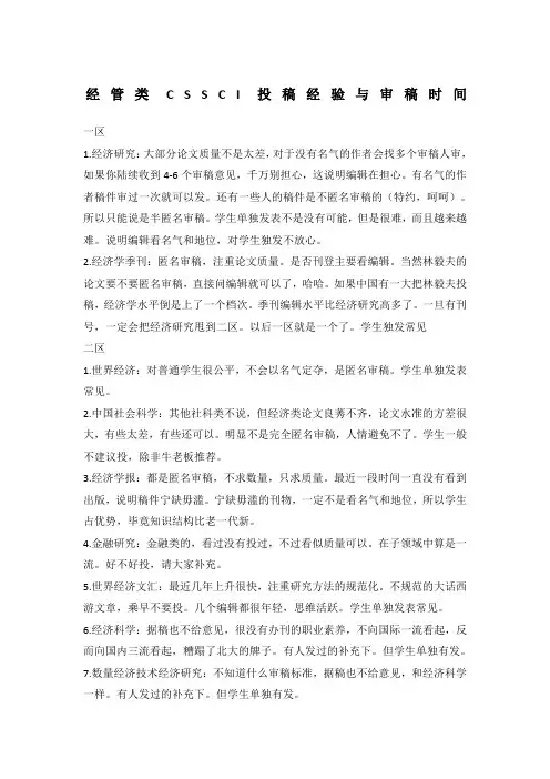 经管类CSSCI投稿经验与审稿时间