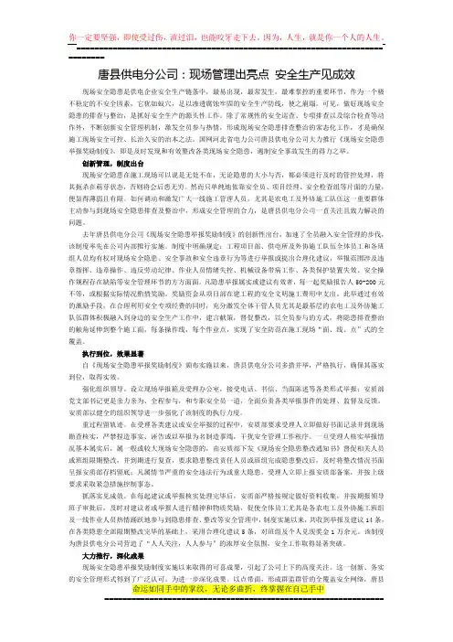 唐县供电分公司现场管理出亮点安全生产见成效