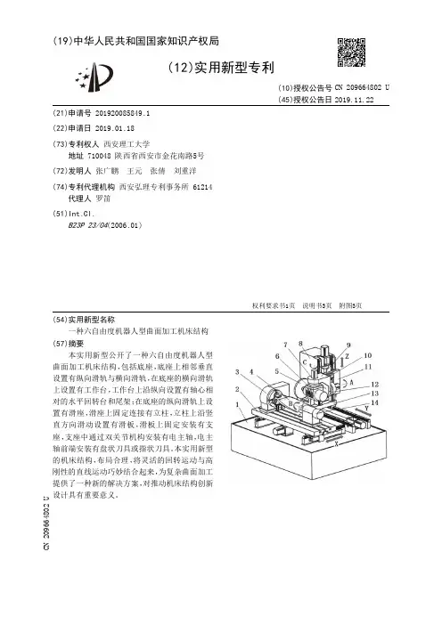 【CN209664802U】一种六自由度机器人型曲面加工机床结构【专利】