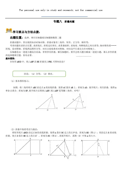 初中数学专题：折叠问题