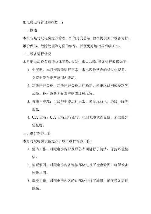 配电房运行管理月报