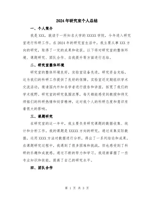 2024年研究室个人总结