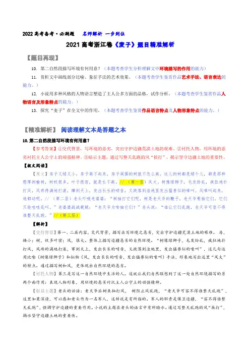 《麦子》-2021高考现代文阅读文学类题目精准解析(word版)