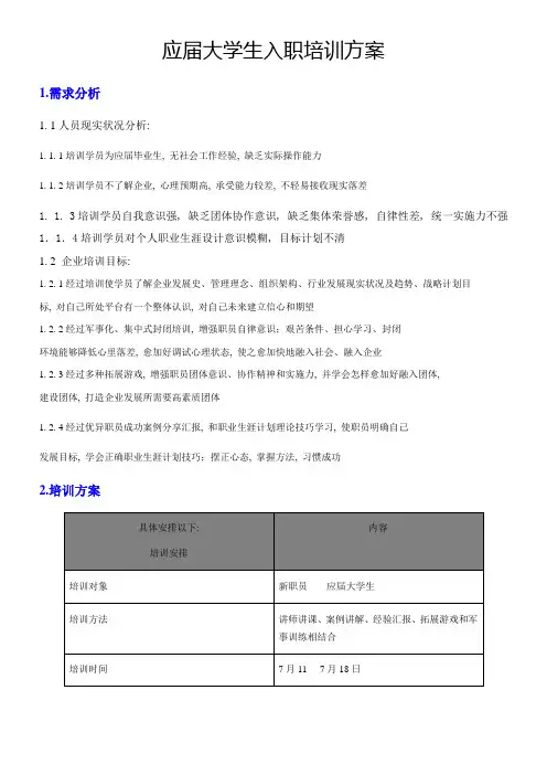 应届大学生入职培训专项方案