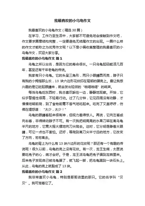 我最喜欢的小乌龟作文