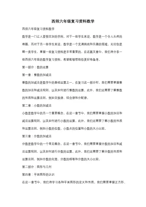 西师六年级复习资料数学