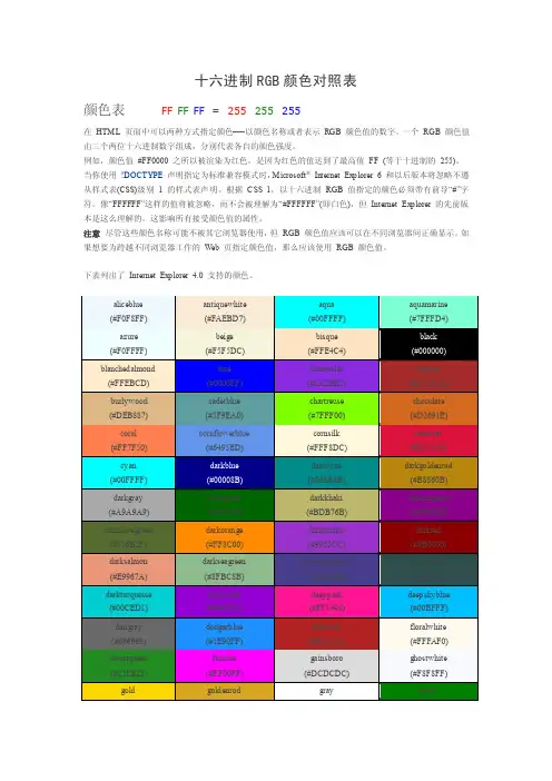 16进制RGB颜色对照表