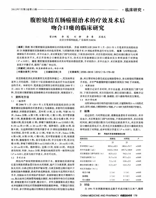 腹腔镜结直肠癌根治术的疗效及术后吻合口瘘的临床研究