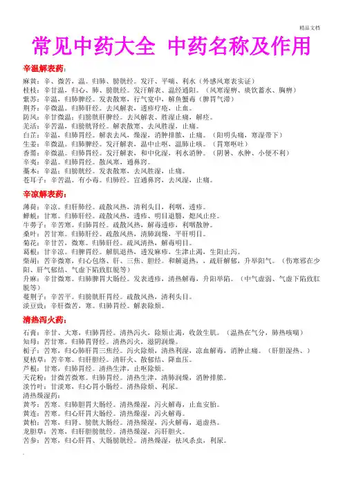 常见中药大全_中药名称及作用