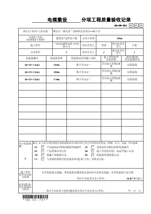 GD-C5-71241_电缆敷设检验批质量验收记录