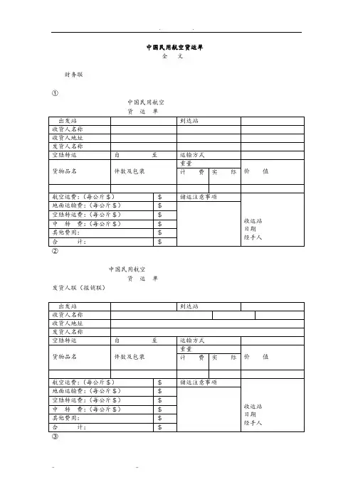 财务联民用航空货运单表