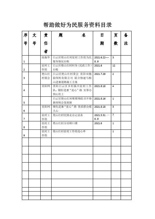帮助做好为民服务资料目录
