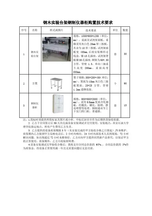 钢木实验台架钢制仪器柜购置技术要求