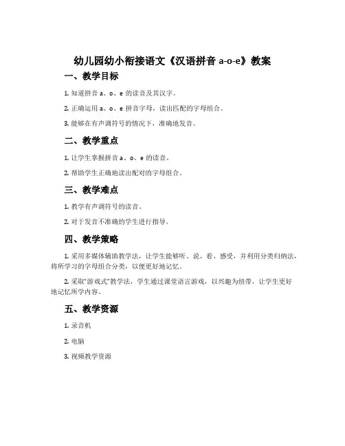 幼儿园幼小衔接语文《汉语拼音a-o-e》教案