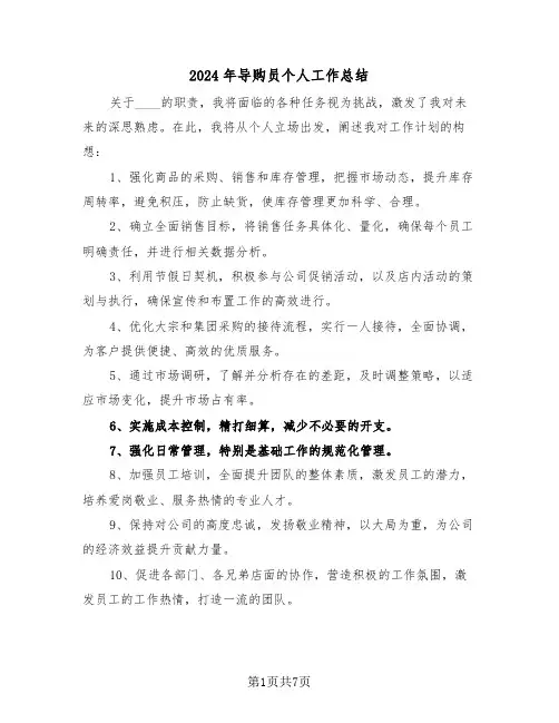 2024年导购员个人工作总结（五篇）