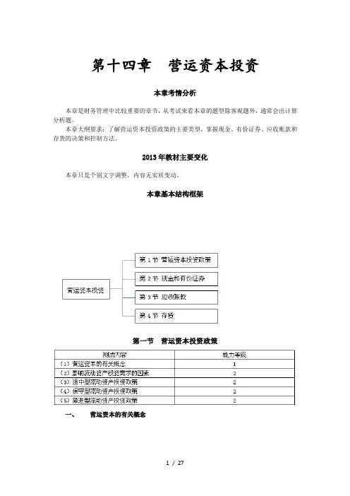 2013年注册会计师财务管理基础第十四章-营运资本投资(完整版)