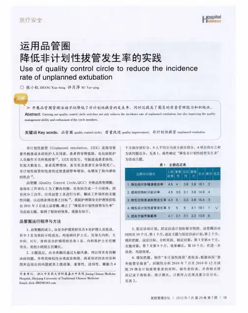 运用品管圈降低非计划性拔管发生率的实践
