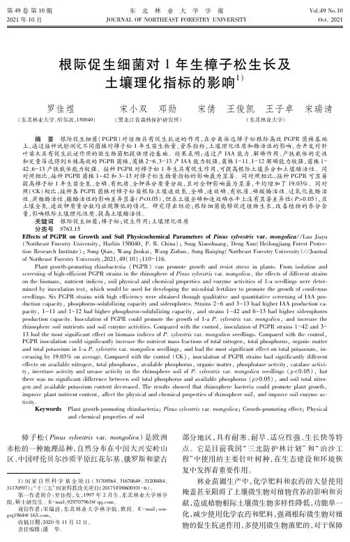根际促生细菌对1年生樟子松生长及土壤理化指标的影响