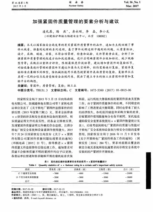 加强紧固件质量管理的要素分析与建议