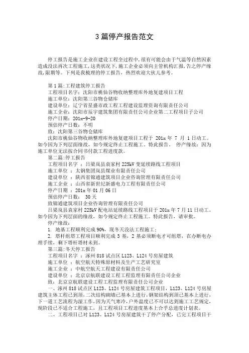 3篇停产报告范文