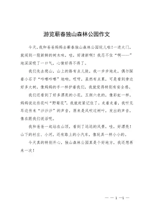 游览蕲春独山森林公园作文