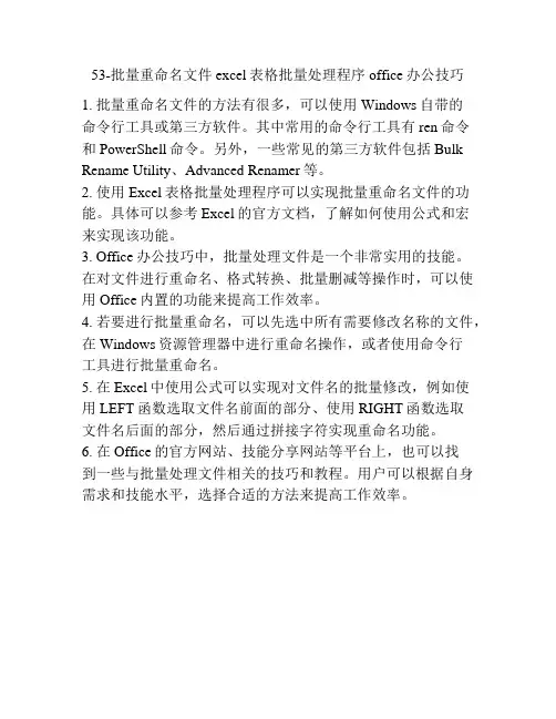 53-批量重命名文件 excel表格批量处理程序 office办公技巧
