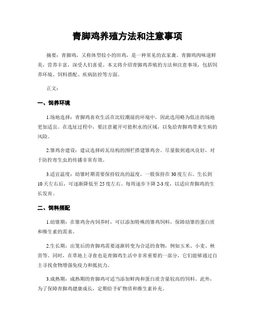 青脚鸡养殖方法和注意事项