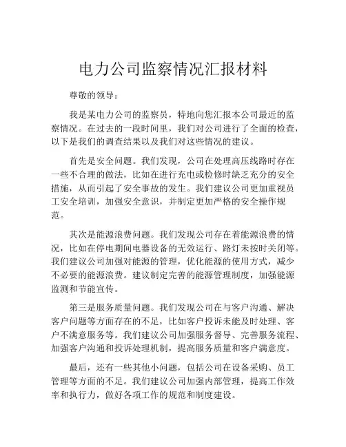 电力公司监察情况汇报材料