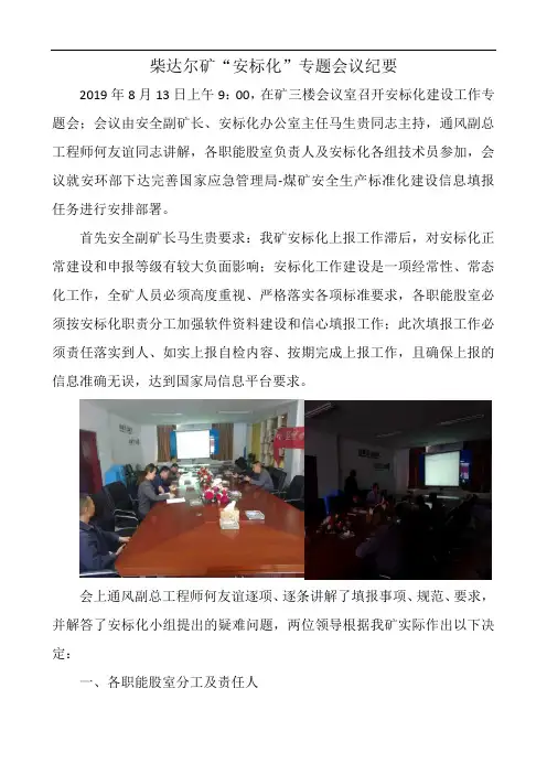 柴矿19-8安标化专题会议纪要