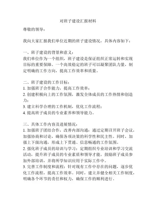 对班子建设汇报材料