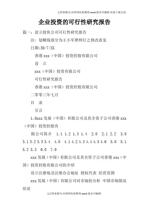 企业投资的可行性研究报告doc