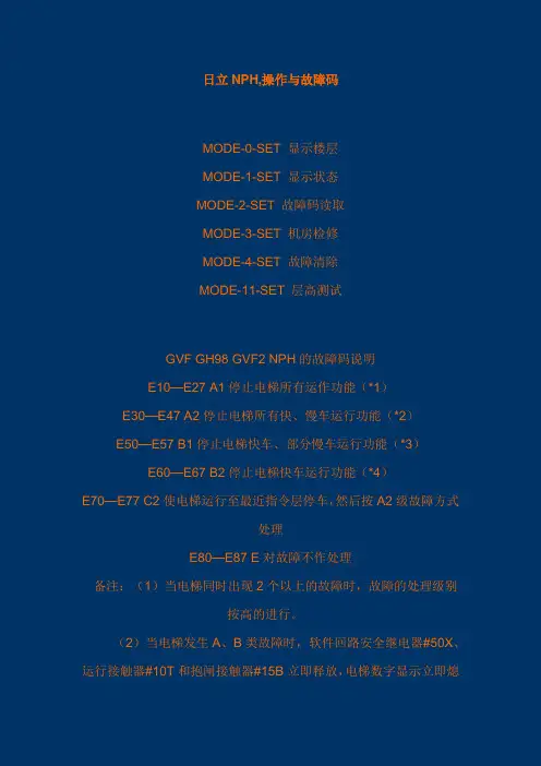 日立NPH,操作与故障码