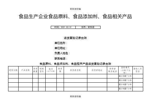 食品原料、食品添加剂、食品相关产品进货查验记录台账之欧阳语创编