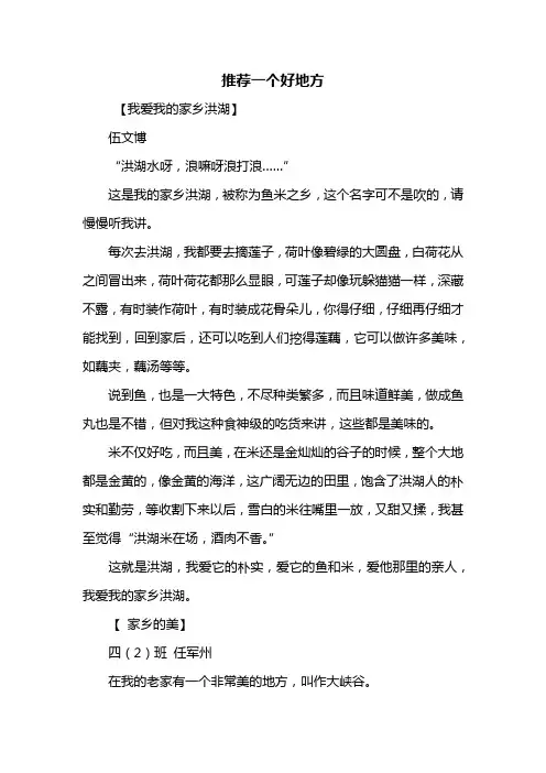 三年级作文：推荐一个好地方作文200字