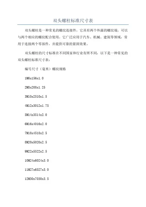 双头螺柱标准尺寸表