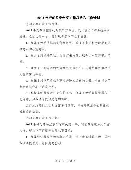 2024年劳动监察年度工作总结和工作计划
