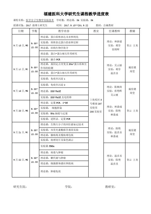 福建医科大学研究生课程教学进度表