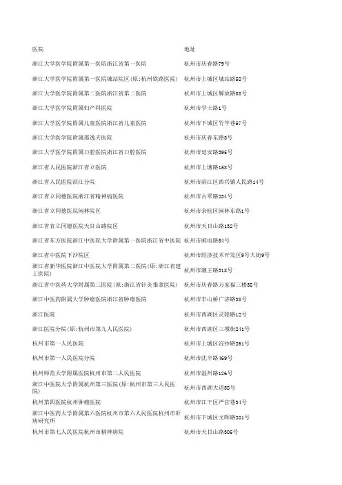 浙江省医院名单大全