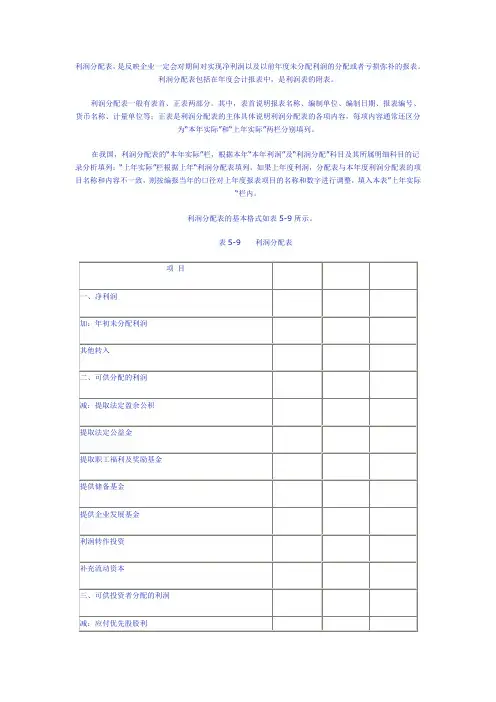利润分配表及分析
