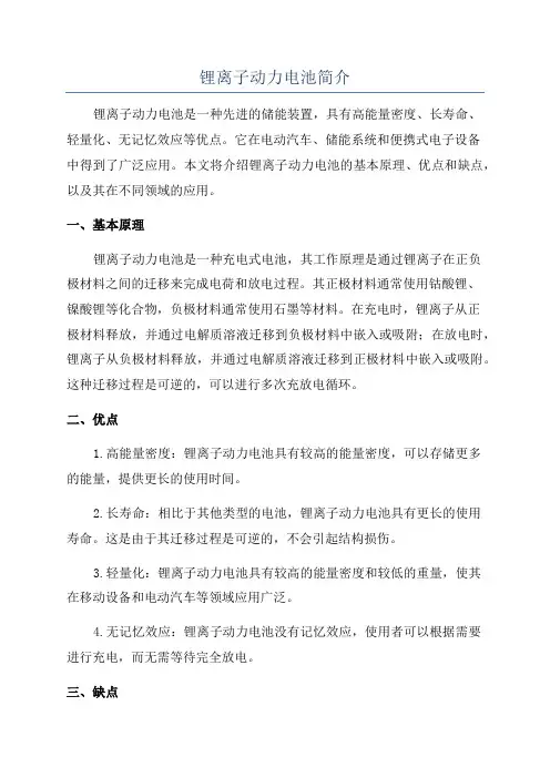 锂离子动力电池简介