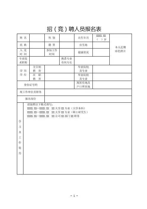 招(竞)聘人员报名表
