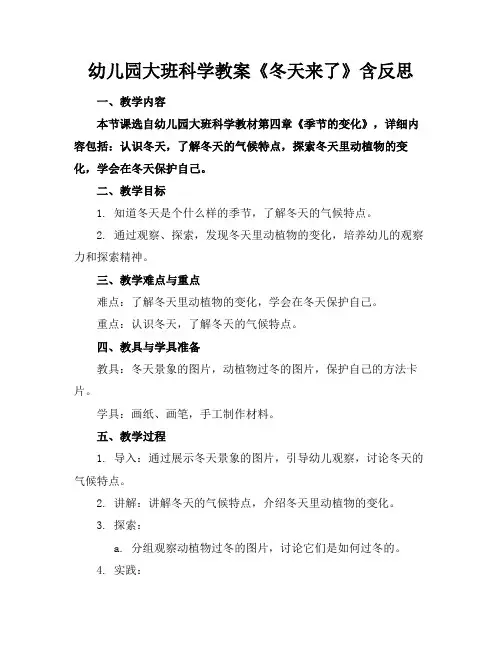 幼儿园大班科学教案《冬天来了》含反思