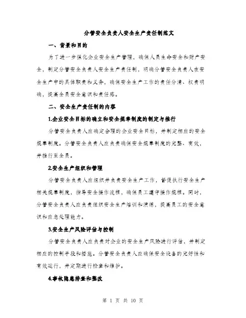 分管安全负责人安全生产责任制范文（三篇）