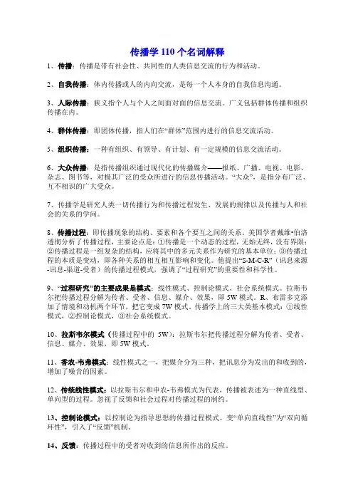 传播学110个名词解释及核心理论知识