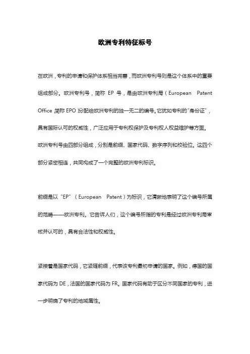 欧洲专利特征标号