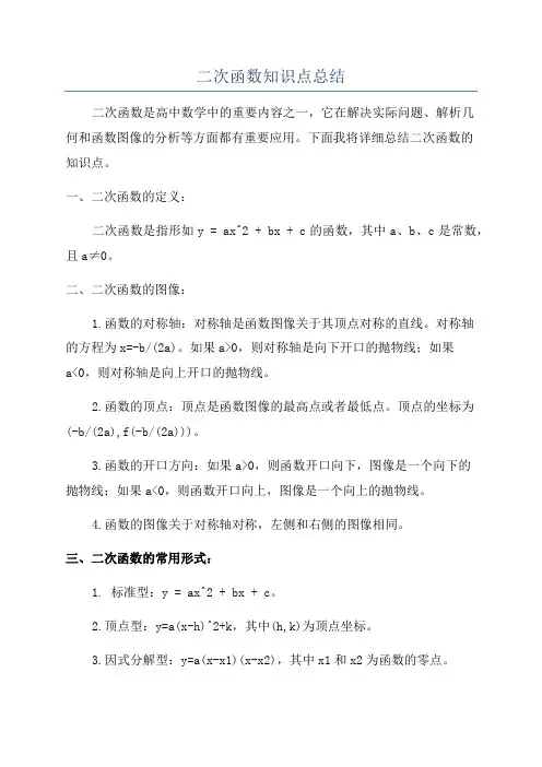 二次函数知识点总结